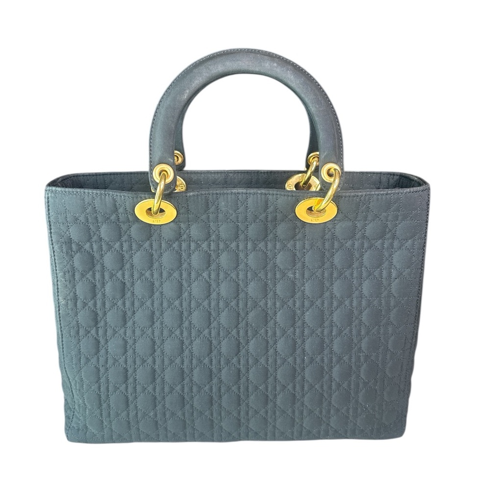 Dior lady dior black canvas Quilted Handbag with Gold Accents - Picture 2 of 8